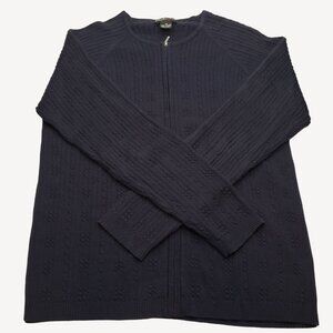 Style & Co Womens Navy Blue Cardigan Sweater Zipper Zip Small Cable Knit Size M